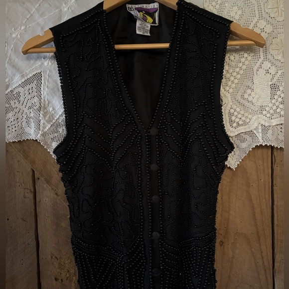Black Beaded Vest 80s90s Medium Missing beads !! - Picture 2 of 7